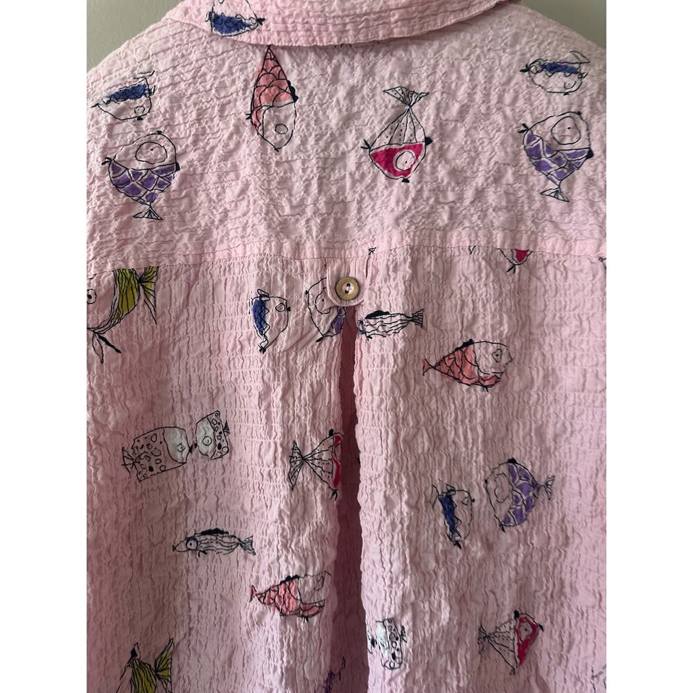 Habitat Clothing Pink Fish Print Gauze Button Up Size XL - Picture 8 of 8